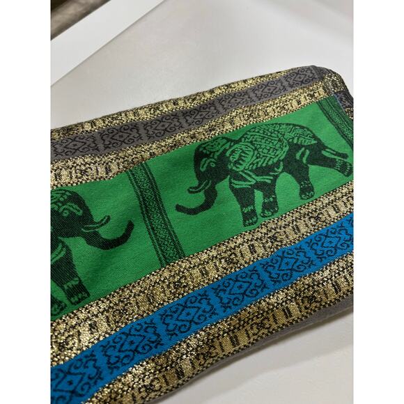 Pashmina 100% Cashmere Elephant Shawl Scarf Metallic Green Blue Gray  novelty - Picture 4 of 9